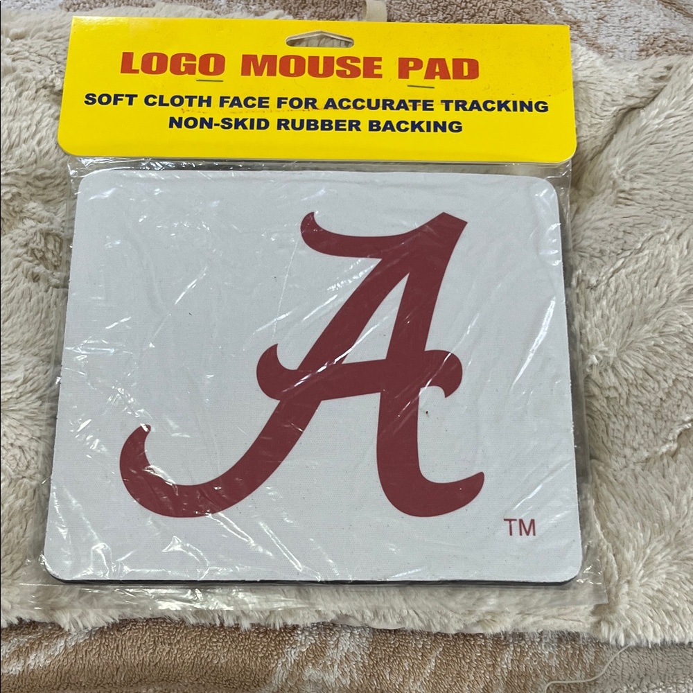 Stylish White Mouse Pad with Red Logo